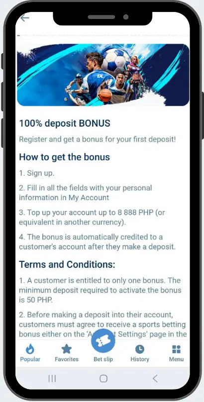1xBet app bonus